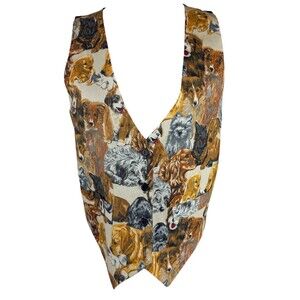 Vintage Saddle River Women's Dog Print Vest Size S/M Cute Puppies Tie Back Read